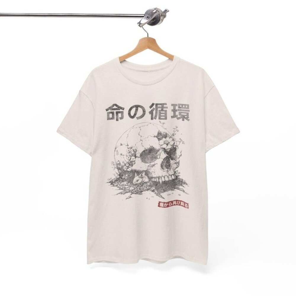 Japanese Retro Graphic Gothic Tee, Unisex T-Shirt with Mushroom Skull Cute
